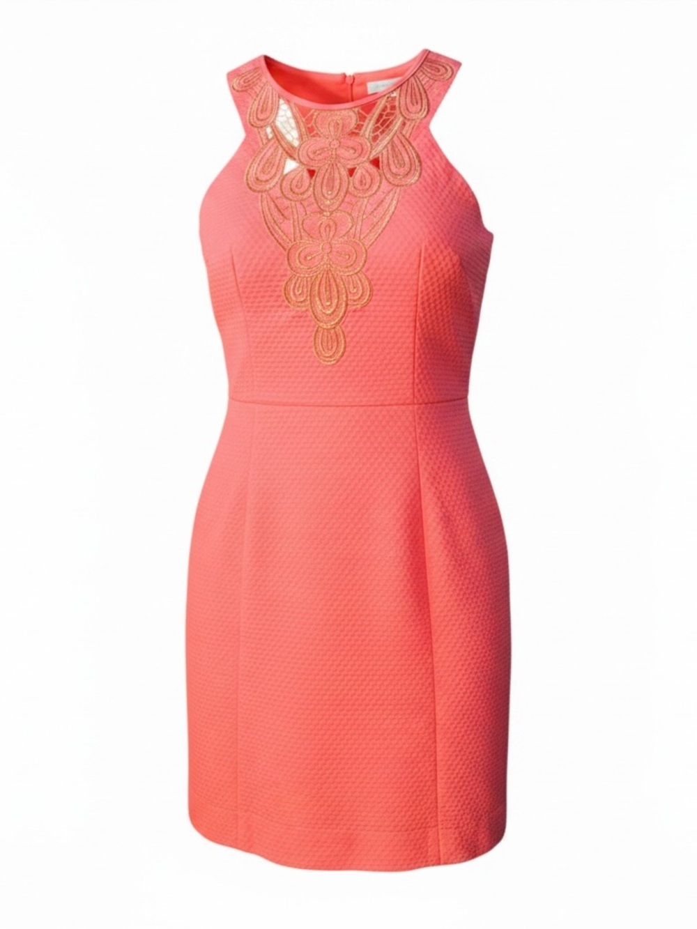 Lilly Pulitzer Sleeveless Coral Embroidered Neck Sheath Dress Size 2